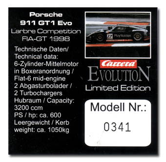 25405 Carrera Evolution Porsche GT1 Evo Larbre Competition Dijon1998 - Limited Edition