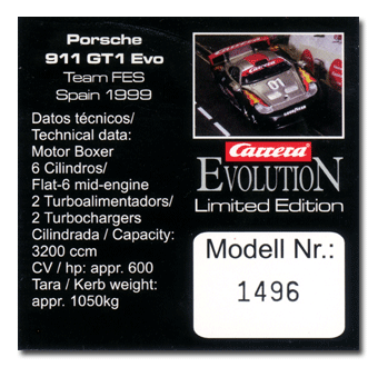 25406 Carrera Evolution Porsche GT1 Evo Team FES / Federacion Espaola de Slot - Limited Edition / Sondermodell