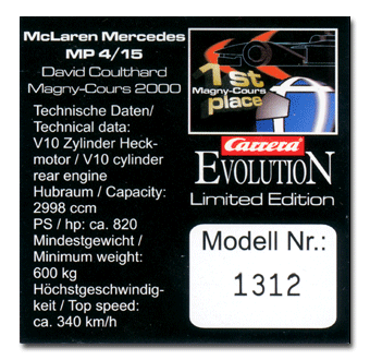 25426 Carrera Evolution McLaren-Mercedes MP4/15 David Coulthard Magny-Cours 2000