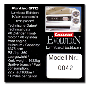 25482 Carrera Evolution Pontiac GTO Main street's the place! - Limited Edition