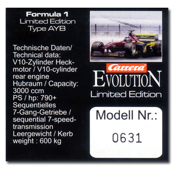 25789 Carrera Evolution Formel1 Typ AYB Limited Edition